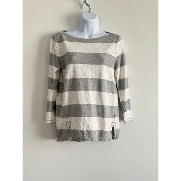 GAP Tops - Gap Striped Boatneck Tee Small Gray White Cotton Long Sleeve Top Casual